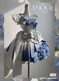 Recycled Dress, Blue Outfits, Old Fashion Dresses, Dream Dresses, Dress Design Sketches, Best Dresses, Fashion Illustration Dresses, Korean Couple, Fairytale Dress