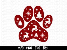 a red dog paw with christmas trees and stars