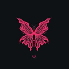 a pink butterfly on a black background