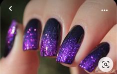 Black With Purple Glitter Nails, Black To Purple Nails, Black Nails Purple Glitter, Black To Purple Ombre Nails, Sparkly Purple Nails Acrylic, Black Purple Ombre Nails, Black Nails With Purple Glitter, Black And Purple Glitter Nails, Black And Purple Ombre Nails