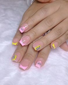 Nickelodeon Nails, Spongebob Nail Art, Monster Inc Nails, Spongebob Nails, Shorter Nails, Nails Kids, Fake Nails Designs, Gel Nails Diy, Glow Nails