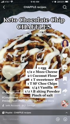 the keto chocolate chip chaffles recipe is shown