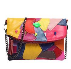 PRICES MAY VARY. ✿ Material: genuine lambskin split leather ✿ Size: Approx: Two size, small purse--（L）8.7"*x（W )1.18"x (H) 6.3" / 22*3* 16 cm, or unfold to a medium crossbody bag--(L）8.7"*x0.4（W )x (H) 10.24" / 22*1* 26cm. ✿ Unique colorblock design with soft lambskin leather texture,studded with fashion skull shows delicate and fashion taste,detachable shoulder strap. ✿ Bright and fashion colorblock design makes you so in trend and shows your personality and charming.Genuine lambskin leather to Womens Messenger Bag, Studded Purse, Cowhide Bag, Handbags Black, Design Bags, Leather Scraps, Leather Patchwork, Stylish Handbags, Fashion Children