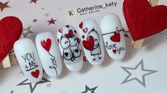 Nail Art Valentines, Valentine's Day Nail Design, Valentines Nail Art Designs, Nail Art Easy, Kutek Disney, Unghie Nail Art, Art Valentines, Valentine Nail Art, February Nails