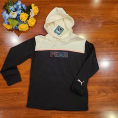 Bnwt Brand: Puma Colors: Black & Cream Sizes: Medium & Xlarge Style: Pullover Hoodie Sweater With Waist Side Pockets Shows On The Last Me Picture Msrp:$38 M Girl, Puma Shirts, Girl Sweatshirts, Hoodie Sweater, Black Cream, Kids Shirts, Sweater Hoodie, Sweater Sizes, Pullover Hoodie