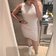 White Mini Dress, T-Shirt Material With Asymmetrical Hemline, Very Lightweight. Never Worn White Asymmetrical Mini Dress For Day Out, Asymmetrical White Mini Dress For Day Out, Dress T Shirt, Mini Shirt Dress, White Mini Dress, White T Shirt, White Cream, Cream White, White Tshirt