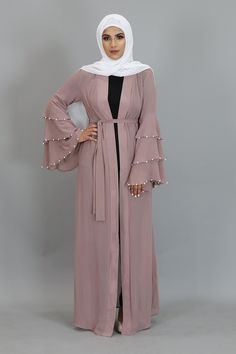 long sleeves Abaya chiffon modest maxi cardigan dress for muslim woman. Buttons are all the way down which allows ladies to wear it for many occasions