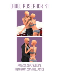 two images of an animated man and woman hugging each other with the caption's description below