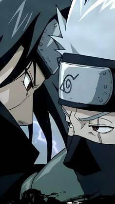 two anime characters one with glasses and the other with black hair, are facing each other