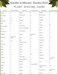 the garden in minutes garden grid plant spacing guide