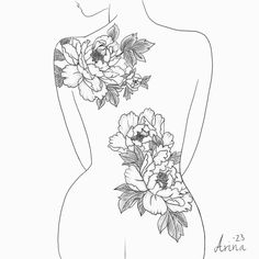 a drawing of a woman with flowers on her back