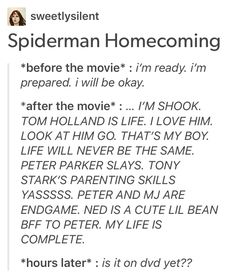 the tweet has been posted to someone about spiderman's upcoming movie