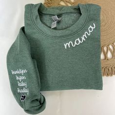 Custom Embroidered Mama Sweatshirt With Kids Name on Sleeve, Personalized Mom Sweatshirt, Minimalist Momma Sweater, Mothers Day Gift for Mom - Etsy Personalized Cotton Family Sweatshirt, Personalized Cotton Sweatshirt For Family, Personalized Cotton Sweatshirt For Mother's Day, Customizable Family Matching Cotton Sweatshirt, Family Matching Cotton Sweatshirt With Custom Text, Family Cotton Sweatshirt With Letter Print, Cotton Sweatshirt With Name Print For Family, Family Cotton Crew Neck Sweatshirt, Cotton Sweatshirt For Fall