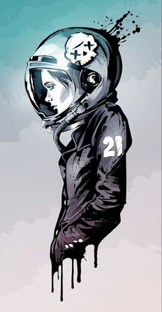 a painting of a person wearing a motorcycle helmet with the number twenty two on it