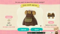 an animal crossing character is wearing a brown dress