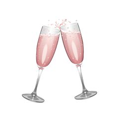 two glasses of champagne with bubbles on the rims, one filled with pink liquid