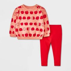 Baby Girls' Fleece Sweatshirt & Ribbed Leggings - Cat & Jack™ Red 0-3M Target Baby, Top And Pants Set, Ribbed Leggings, Baby Outfits, Fleece Sweatshirt, Girls Sweaters, Solid Tops