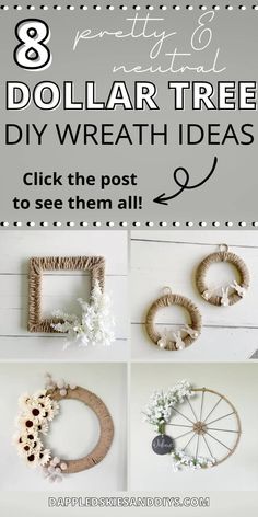 dollar tree diy wreath idea with instructions to make it look like they are hanging on the wall