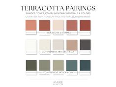 the color scheme for terracotta pairings is shown in different shades and colors