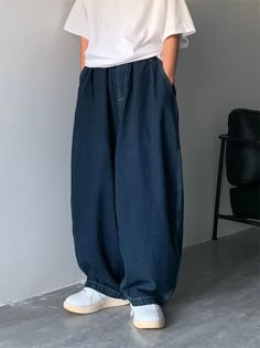 Wide Leg Cargo Pants Streetwear Baggy Jeans New Spring Autumn Men Korean Fashion Loose Straight Male Brand Clothing Black Wide Leg Cargo Pants, Street Punk, Denim Decor, Skater Jeans, Vintage Skater, Jean Large, Men Trousers, Jeans Fabric