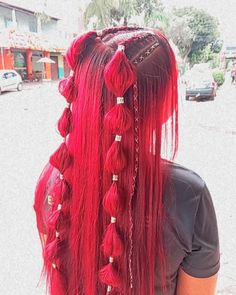 Hair Designs For Medium Length Hair, Dark Red Violet Hair With Highlights, Braided Rave Hair, 6flags Outfit, Viking Hair Women Long, Rave Hair Inspiration, Hairstyles For Longish Hair, Red Long Hairstyles, Valentines Hairstyles For Women