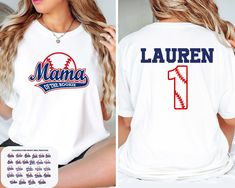 a woman wearing a t - shirt with the number one on it and an image of a women's baseball team