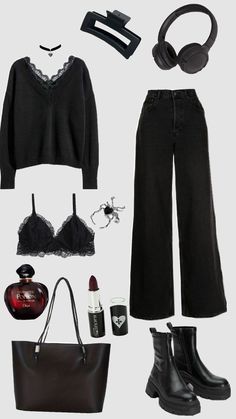 #autumnoutfit Uni Outfits, Gothic Outfits, Autumn Outfit, Dark Fashion, Grunge Outfits, Outfits Casuales