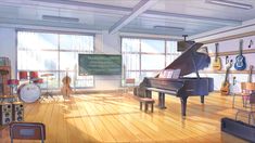 an artist's rendering of a piano in a music studio