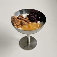 Aesthetic silver bowl, yogurt bowl, lemon curd, lemon curd yogurt , lemon dessert , granola bowl, aesthetic yogurt bowl, aesthetic dessert Fruit Bowl Aesthetic Kitchen, Fruit Soup, Food Table, Event Food, Recipes From Heaven, Wine And Dine, Eat Cake, Cocktail Recipes