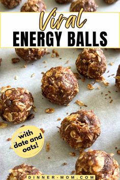 chocolate energy balls with date and oats in the background text reads vegan energy balls