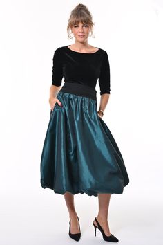 Tale: Pull on our Enoki Puffball Skirt for an evening extravaganza. The deep side pockets are a must on a night out and these can fit your phone as well as all of your other essentials. The gorgeous deep waistband cinches in your waist without being tight and this skirt is fully lined with soft jersey for ultimate comfort. The crisp teal taffeta gathers beautifully at the waist adds volume to the skirt that captures the light beautifully and makes you sure to stand out from the crowd. Our model Puffball Skirt, Small Frocks, Stocking Fillers For Her, Forever Jewelry, You Sure, Jewelry Ring Box, Alternative Wedding, Independent Designers Fashion, Bridal Collection