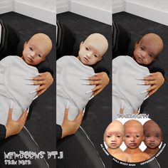 four different pictures of a baby wrapped in a blanket, with the same person holding it