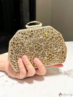 Bird in Bag - Shimmering Blue Evening Clutch with Rhinestones for Fashionable Ladies Gold Clutch Bag, Gold Evening Bag, Black Clutch Bags, Purple Details, Rhinestone Clutch, Gold Clutch, Rhinestone Fashion, Black Clutch, Evening Clutch Bag