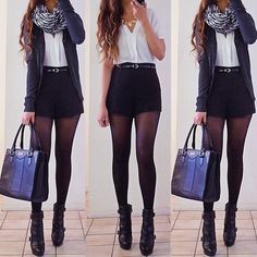 classy chic \\ rinasenorita Mode Rockabilly, Pinterest Outfits, Fall Winter Outfits, Outfits Casuales, Cute Fashion, Black Shorts, Short Outfits, Pretty Outfits