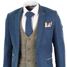 • Mens Herringbone Tweed Blue Tan Brown 3 Piece Marc Darcy Suit• Complete With Blazer, Waistcoat, Trousers & Hankie• Amazing Contrasting Waistcoat Matching With Check & Trim• Perfect Any Formal Occasion Such As Weddings, Proms, Parties Or Office Wear, Tailored Fit (inbetween slim & regular)Material: 65% Polyester, 23% Viscose, 12% Wool Blue Tweed Wedding Suits, Wedding Suits Men Blue, Blue Check Suit, Tweed Wedding Suits, Mens Wedding Attire, Checked Suit, Blue Tweed, Herringbone Tweed