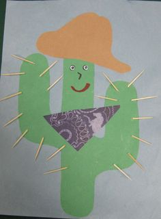 a piece of paper with a cactus wearing a hat