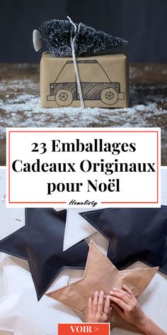 two pictures with the words, 3 embalges cadeaux originaux pour noel