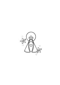 a black and white drawing of a bride holding her veil with butterflies flying around it