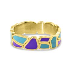 "Enamel Ring  10k solid gold / 14k solid gold -optional weight -  6 gram (depending on finger size and carat) wide  5.3mm thick  1.5mm A 5.3mm solid gold ring band, adorned with enchanting light blue and purple enamel. This delicate yet captivating piece exudes elegance and charm, adding a touch of timeless sophistication to any attire. ✅We offer engraving services for any piece of jewelry you want in order to make it more personalized. Adding a name, date, or special message is a great way to s