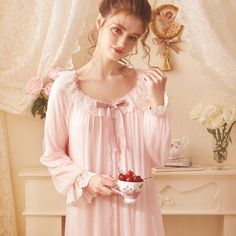 This price is for a nightgown only, others are not included.   	 		 			Size 			XS 			S 			M 			L 			XL 		 		 			Full Length 			119 			122 			125 			128 			128 		 		 			Shoulder to Sleeve Length 			64.4 			65.7 			67 			68.3 			69.6 		 		 			Bust 			87 			91 			95 			99 			103 		 		 			Neck Circumference 			69 			70.5 			72 			73.5 			75 		 		 			Hem Circumference 			159 			163 			167 			171 			175 Long Sleeve Sleepwear With Lace Trim For Pajama Party, Long Sleeve Lace Trim Sleepwear For Sleepovers, Long Sleeve Lace Trim Sleepwear For Bedtime, Feminine Lace Trim Nightgown For Pajama Party, Feminine Long Sleeve Sleepwear For Bedtime, Spring Long Sleeve Nightgown For Night, Feminine Long Sleeve Nightgown For Home, Feminine Long Sleeve Dress For Sleepover, Long Sleeve Lace Trim Robe For Bedtime