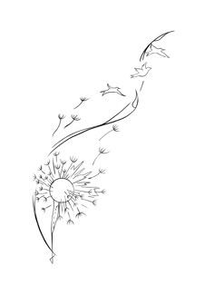 a drawing of a dandelion blowing in the wind