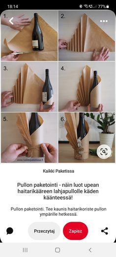 the instructions for how to make an origami wine bottle