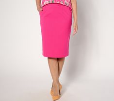 Pencil it in! In 24/7 Stretch that looks as polished at hour 15 as it did at hour one, this sleek pencil skirt may have you saying yes to more post-work networking and social events. From Isaac Mizrahi Live!TM. Formal Pink Pencil Skirt, Office Pencil Skirt In Pink, Pink Pencil Skirt For Workwear, Pink Pencil Skirt For Office, Pink Pencil Skirt For Work, Elegant Pink Pencil Skirt For Work, Pink Fitted Pencil Skirt For Workwear, Saying Yes, Stretch Pencil Skirt