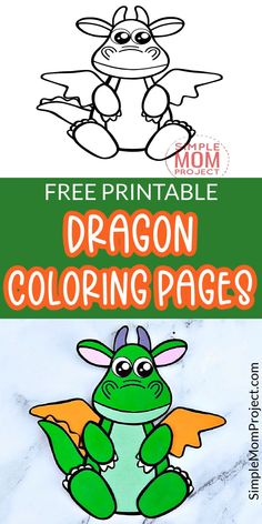 the free printable dragon coloring page for kids to color and learn how to draw