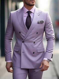 Mens Prom Suits, Purple Double Breasted Suit Men, Elegant Purple Three-piece Suit For Formal Occasions, Purple Tailored Suit With Notch Lapel, Purple Three-piece Business Suit With Notch Lapel, Purple Tailored Single-breasted Suit, Suits Groom, Bridal Accesories, Cheap Suits