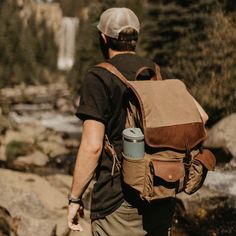 Campaign Waxed Canvas Leather Backpack-Bags > Backpack > Waxed Canvas-Smoke-Brown-Mission Mercantile Leather Goods Everyday Carry Bag, Waxed Canvas Backpack, Camo Backpack, Weekend Hiking, Canvas Backpack, Waxed Canvas, Bag Handle, Everyday Carry, Light Jacket