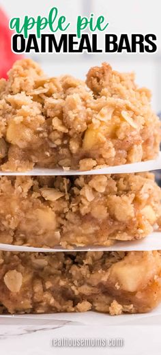 apple pie oatmeal bars stacked on top of each other