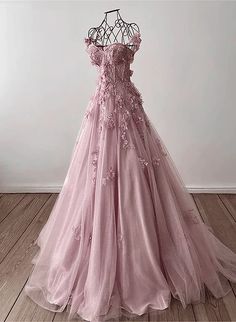 Light Pink Off Shoulder Tulle Floral Party Dress, A-line Pink Tulle Pr – BeautyDressy Dress Gowns Elegant, Pink Tulle Prom Dress, Off Shoulder Tulle, Gaun Abad Pertengahan, Prom Dresses Elegant, Floral Party Dress, Dresses Formal Elegant, Sequin Appliques, Floral Party