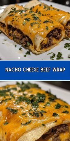 nacho cheese beef wrap on a white plate