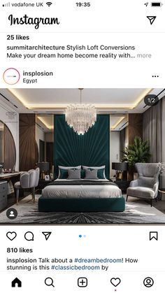 the instagram page on instagram com shows an image of a bedroom with green walls and